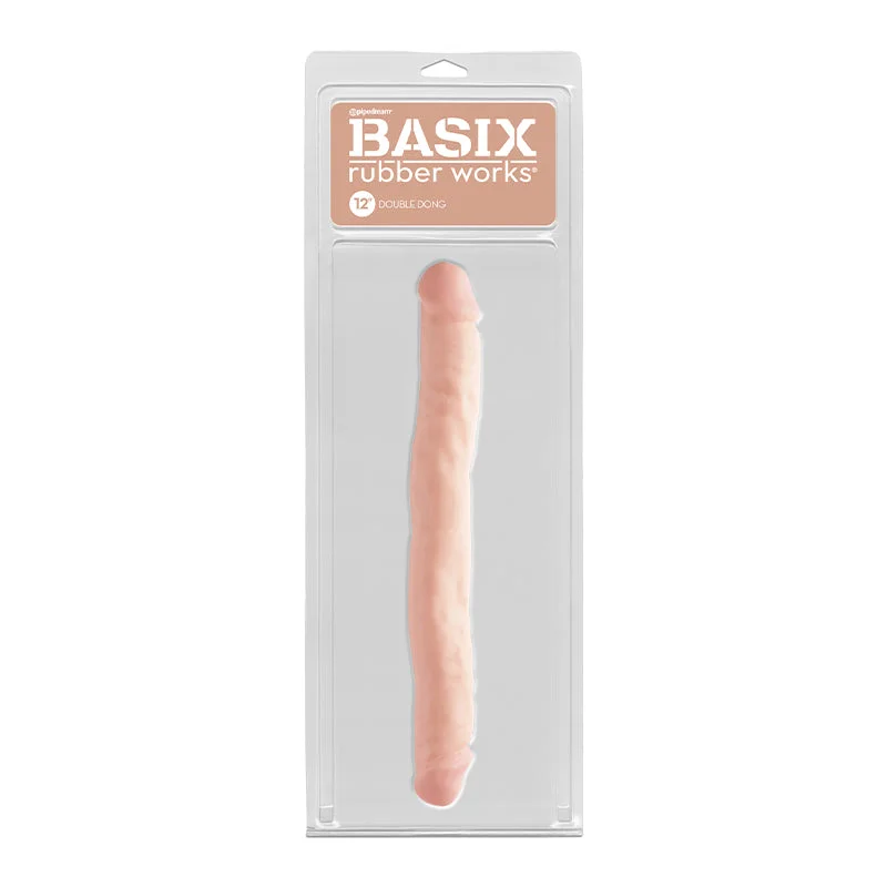 Low-Key Masturbator-Basix Rubber Works 12 in. Double Dong Beige