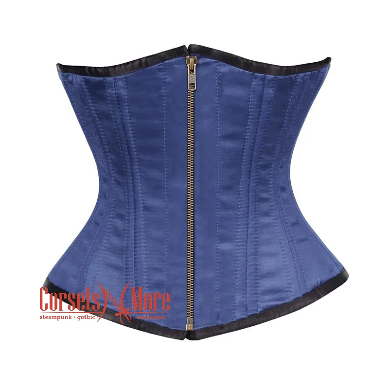 corset for festival flows-Plus Size Royal Blue Satin Double Bone Front Antique Zipper Gothic Waist Training Underbust Corset Bustier Top