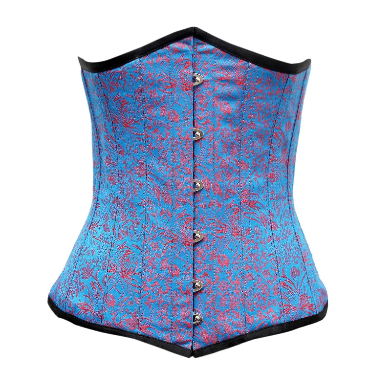 corset with plunging swirls-Hay Red Turquoise Brocade Underbust Corset