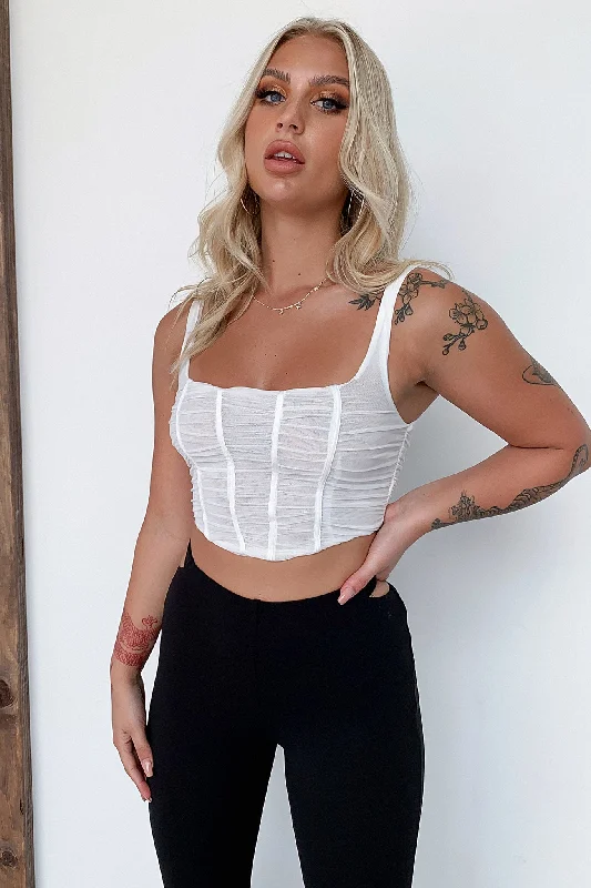 corset with lace-up gathers-Arzu Crop - White