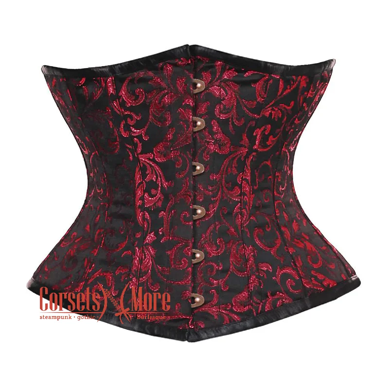 corset with structured drapes-Plus Size Red And Black Brocade Waist Cincher Steampunk Costume Underbust Corset