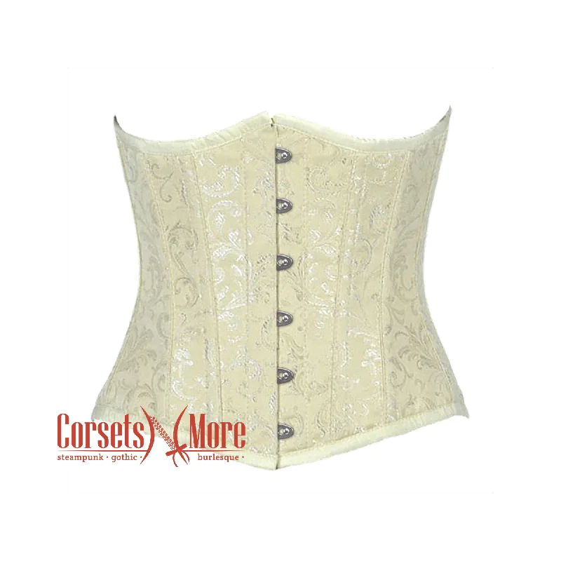 corset for club gathers-Plus Size Ivory Brocade Gothic Burlesque Waist Training Underbust Corset Bustier Top