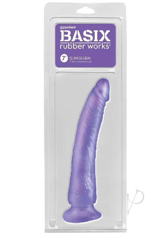 Quiet Masturbator Design-Basix Slim 7 Dong Purple