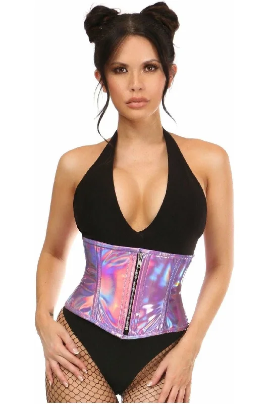 sexy lingerie for anniversary nights-Top Drawer Lavender Holo Steel Boned Mini Cincher