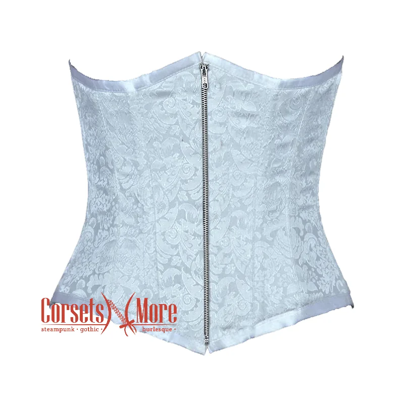 corset for evening gathers-Plus Size Baby Blue Brocade Front Zipper Burlesque Waist Training Underbust Gothic Corset Bustier Top