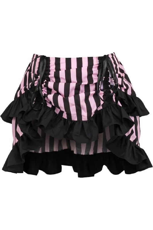 lace chemise with satin straps-Black/Pink Striped Ruched Bustle Skirt