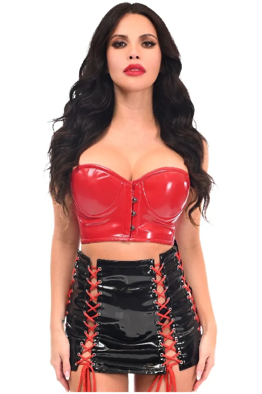 sensual satin lingerie for romantic nights-Lavish 2 PC Red/Black Patent Bustier & Skirt Set