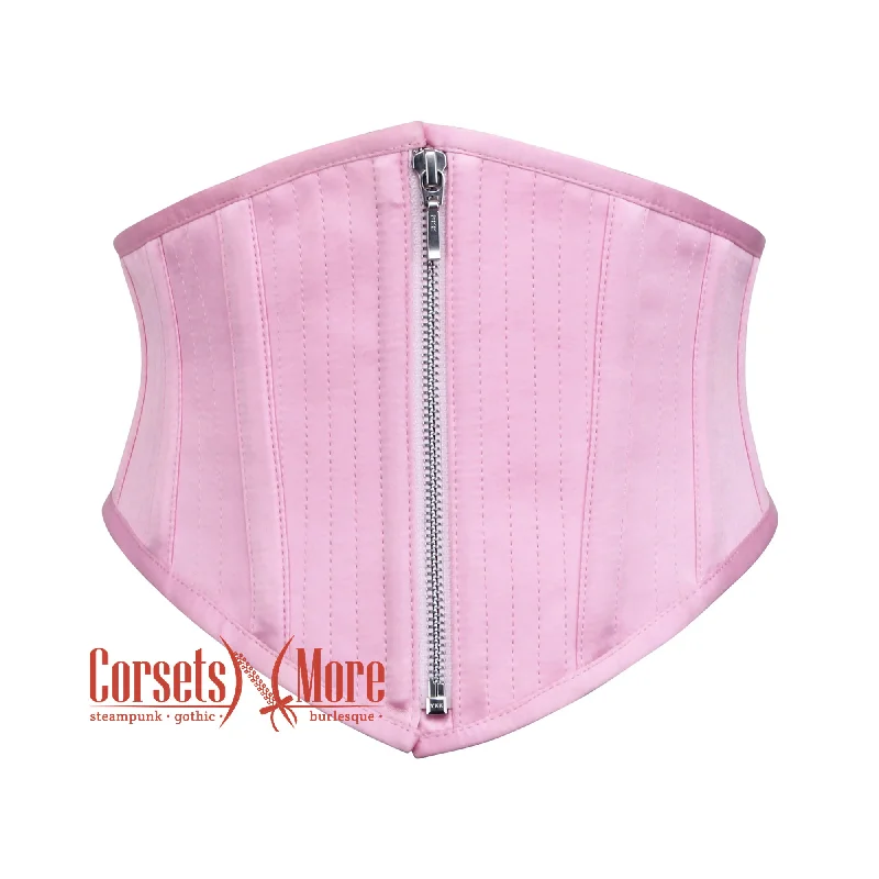 corset with velvet swirls-Plus Size Baby Pink Satin Waist Cincher Bustier Underbust Corset