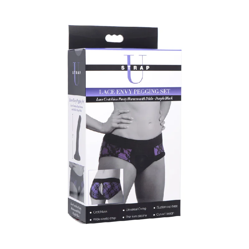 intimate lingerie with lace edges-Strap U Lace Envy Pegging Set Purple/Black