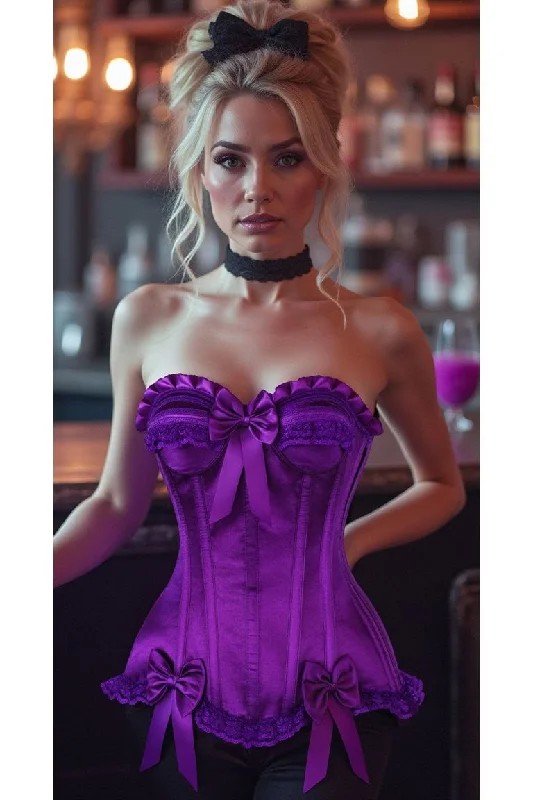 sexy lingerie with stockings-Top Drawer Purple Satin Steel Boned Burlesque Corset