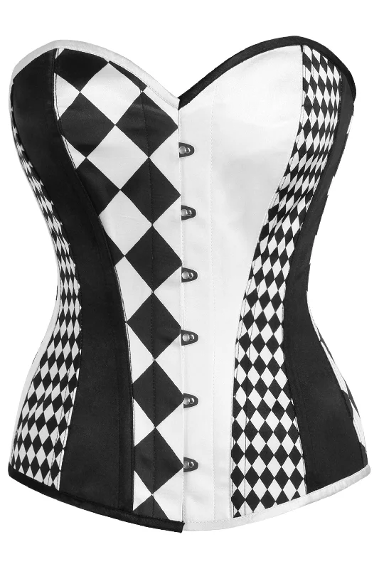 sexy lingerie for Christmas gifts-Top Drawer Black/White Print Steel Boned Corset