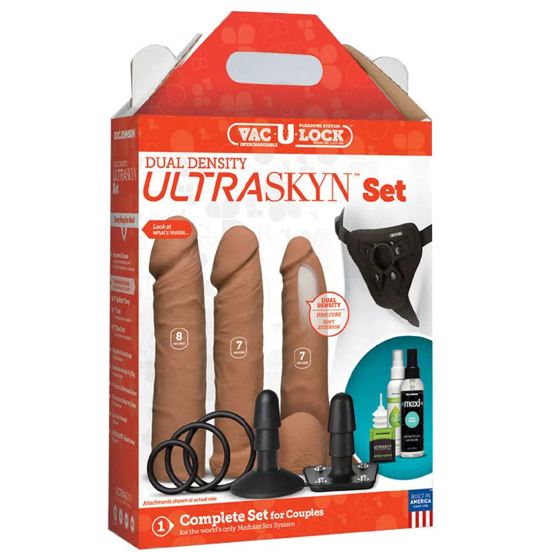 vibrating cock sleeve for added stimulation during intercourse-Vac-U-Lock Dual Density Ultraskyn Set - Tan