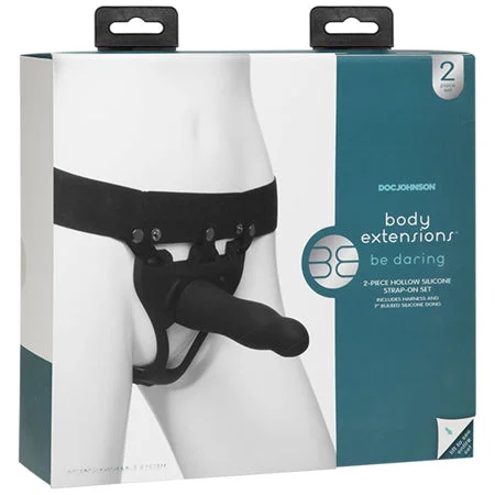 Disposable Masturbator Solution-Be Daring Body Extensions Hollow Slim Dong Strap-On 2-Piece Set Black