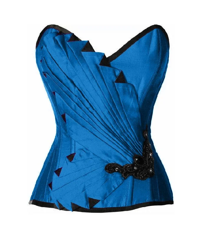 corset with studded gathers-Hughes Dark Turquoise Satin/Taffeta Embroidered Overbust Corset