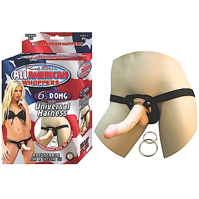 Easy Cleanup Masturbator Kit-All American Whoppers 6.5in. Dong with Universal Harness