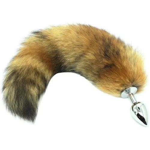 Multi-Use Masturbator Tool-Authentic Fox fur Tail with metal butt plug MEDIUM