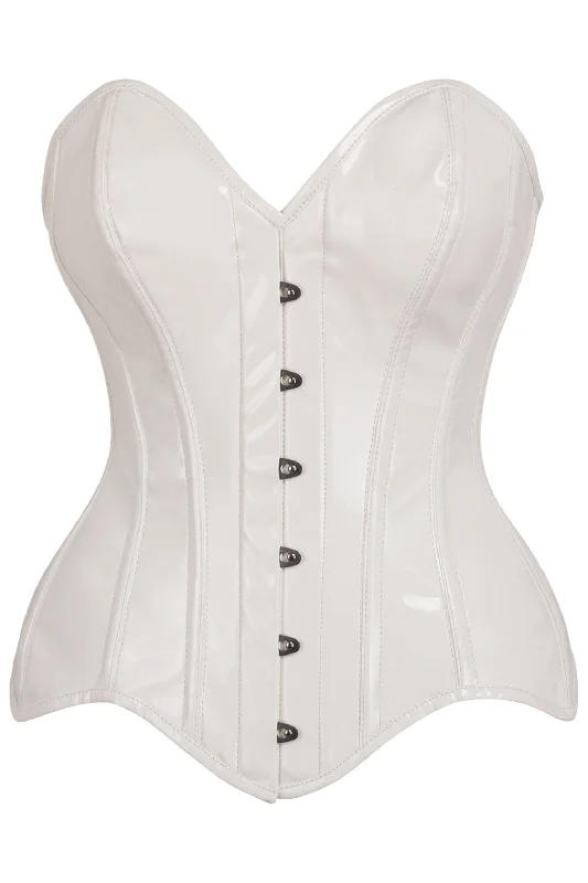 lace lingerie for special romantic moments-Top Drawer White Patent Leather Steel Boned Overbust Corset