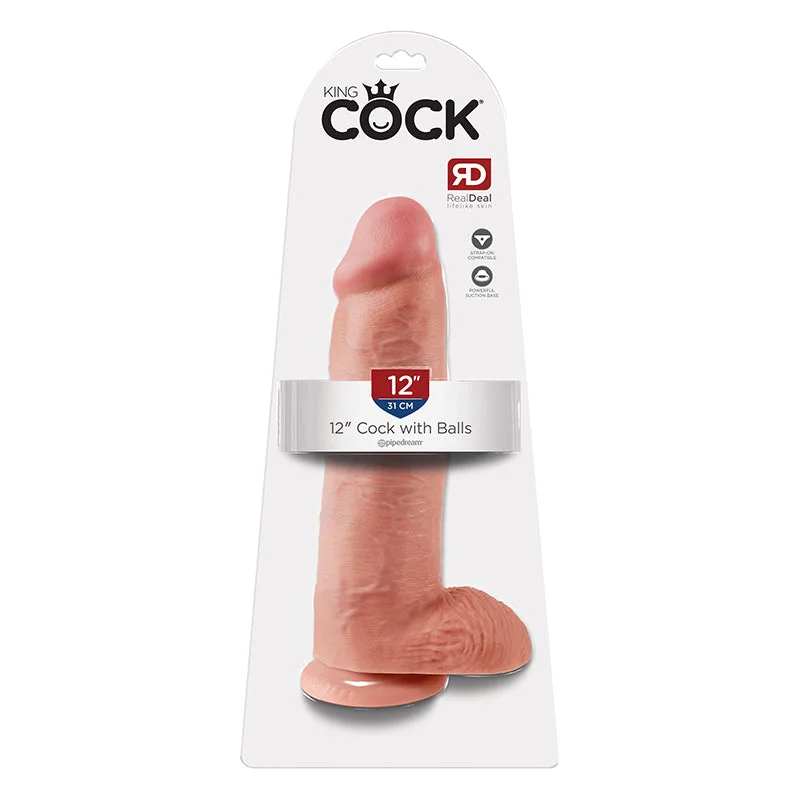 vibrating cock sleeve for added sensation-King C*ck 12 Inch C*ck Balls Beige