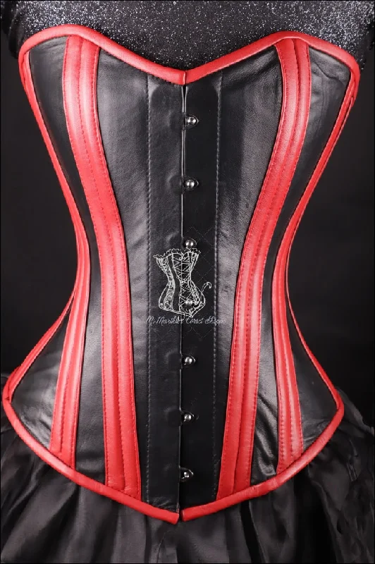 seductive satin bodysuit lingerie-Leather Overbust Corset; Best in Black & Red