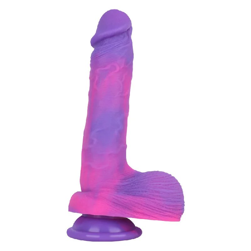 Private dildo-B127 Luxe Realistic Multicolored Liquid Silicone Suction Cup Dildo with Balls 8 Inch