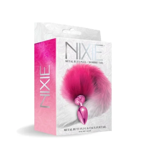 Rechargeable Masturbator Kit-NIXIE Metal Butt Plug With Tail Metallic Pink