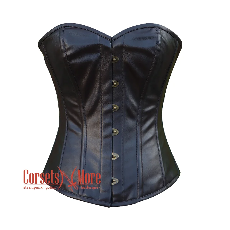 corset with metallic folds-Plus Size Dark Brown Leather Corset Gothic Steampunk Costume for Halloween Waist Cincher Overbust Top