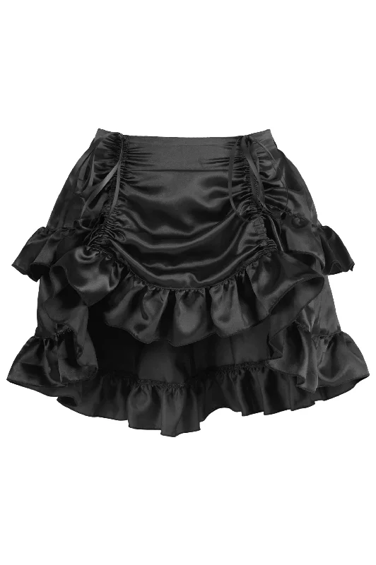 bridal lingerie for wedding night-Black Satin Ruched Bustle Skirt