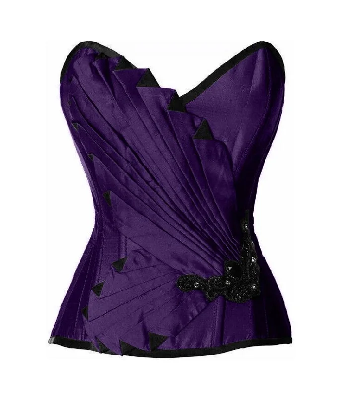 corset with layered folds-Finlayson Dark Purple Satin/Taffeta Embroidered Overbust Corset