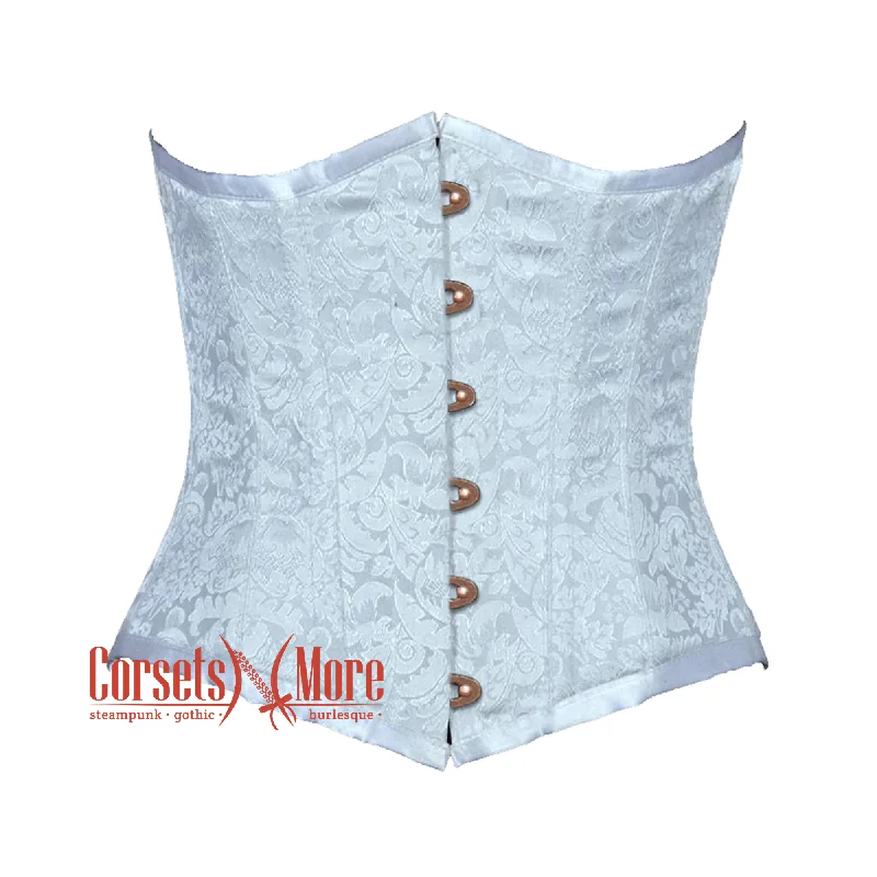 corset for burlesque gathers-Plus Size Baby Blue Brocade Gothic Burlesque Waist Training Underbust Corset Bustier Top