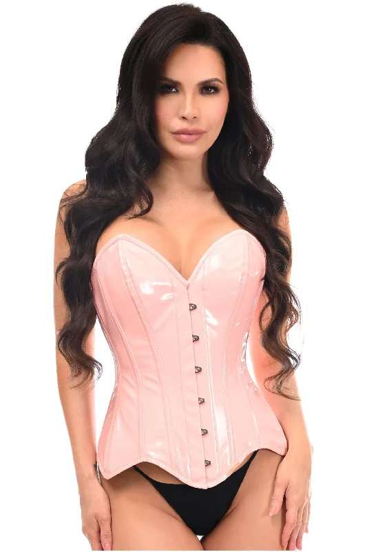 lingerie for intimate gifts-Top Drawer Lt Pink Patent Leather Steel Boned Overbust Corset