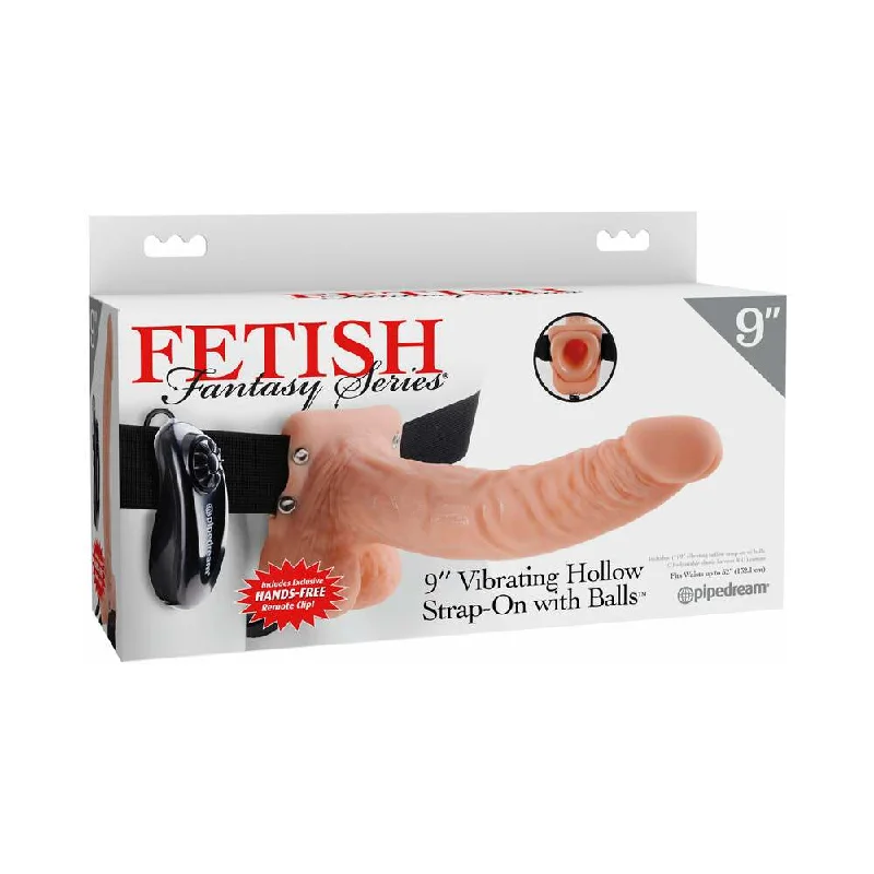 sexy mesh lingerie with lace accents-Fetish Fantasy Series 9 in. Vibrating Hollow Strap-On with Balls Beige/Black