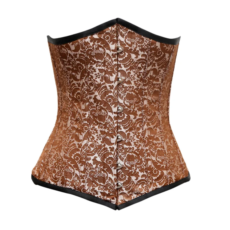 corset with leather cascades-Numez Brown Silver Brocade Underbust Corset