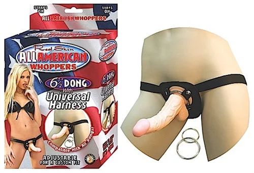 Durable Masturbator Design-All American Whoppers 6.5-Inch- Dong With  Universal Harness- Flesh