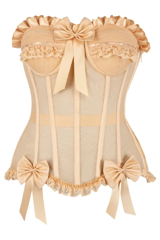 open-cup lace lingerie-Top Drawer Steel Boned Nude Mesh Underwire Bustier Corset