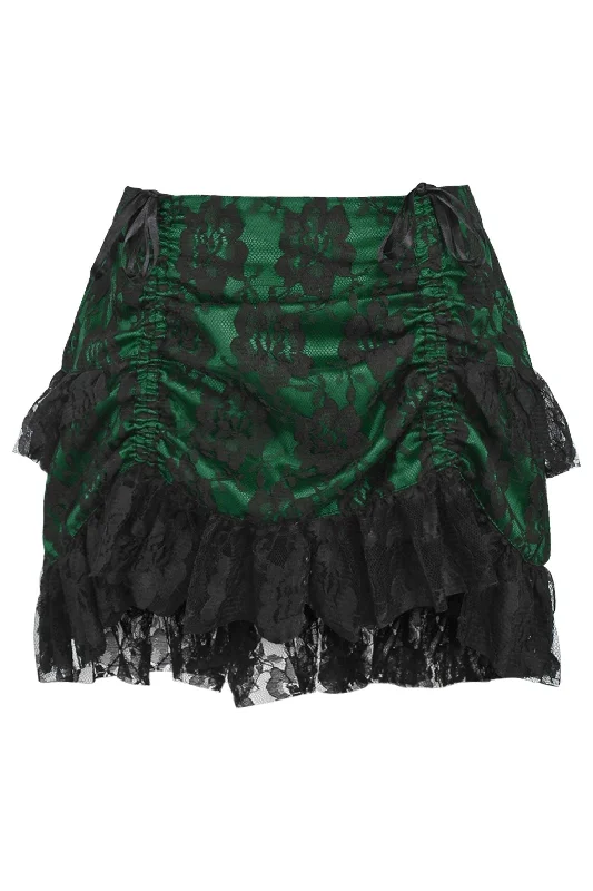 comfortable bridal lingerie-Green/Black Lace Ruched Bustle Skirt