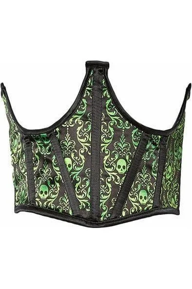 seductive teddy lingerie for special nights-Lavish Green & Black Skull Satin Open Cup Waist Cincher