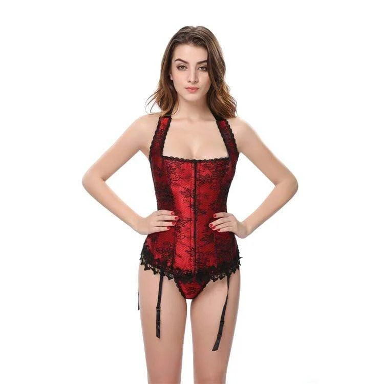 lace bodysuit lingerie for couples-Women's Gothic Floral Mesh Halter Top Corsets