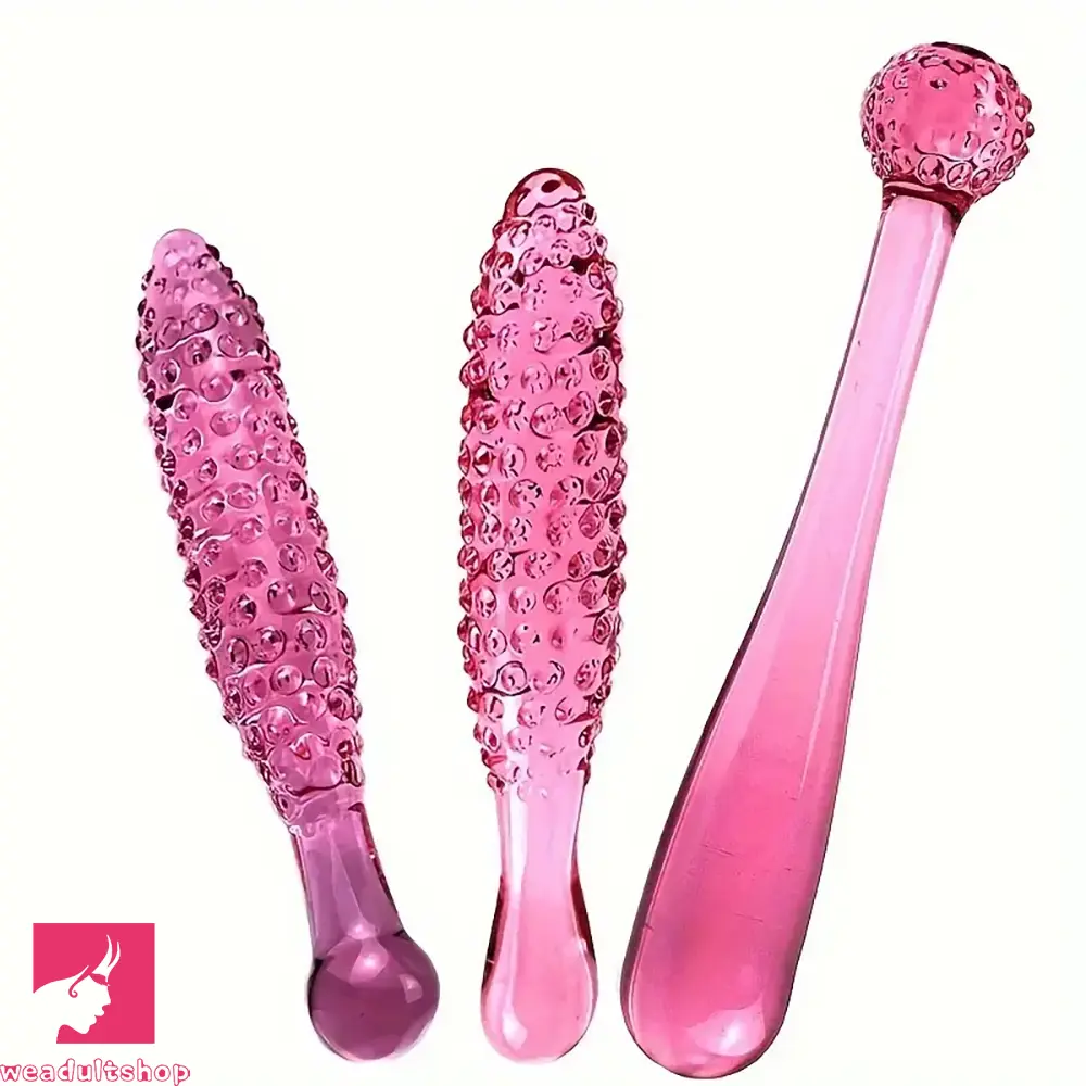 Non-porous dildo-6.3in 6.69in 7.87in Crystal Glass Spiked Dildo Penis Self-Using Toy