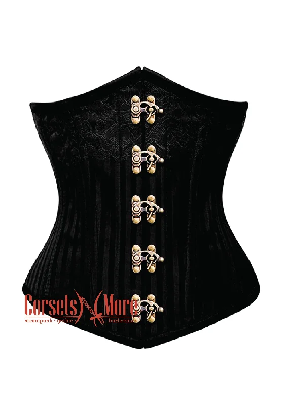 corset with velvet folds-Plus Size Black Brocade With Antique Clasp Gothic Burlesque Underbust Corset