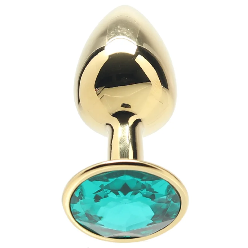 Skin-Like Masturbator Grip-Ouch! Green Round Gem Gold Plug in Small