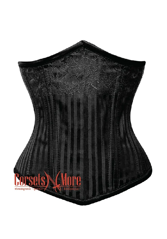 corset for gothic folds-Plus Size Black Brocade With Front Closed Gothic Burlesque Underbust Corset