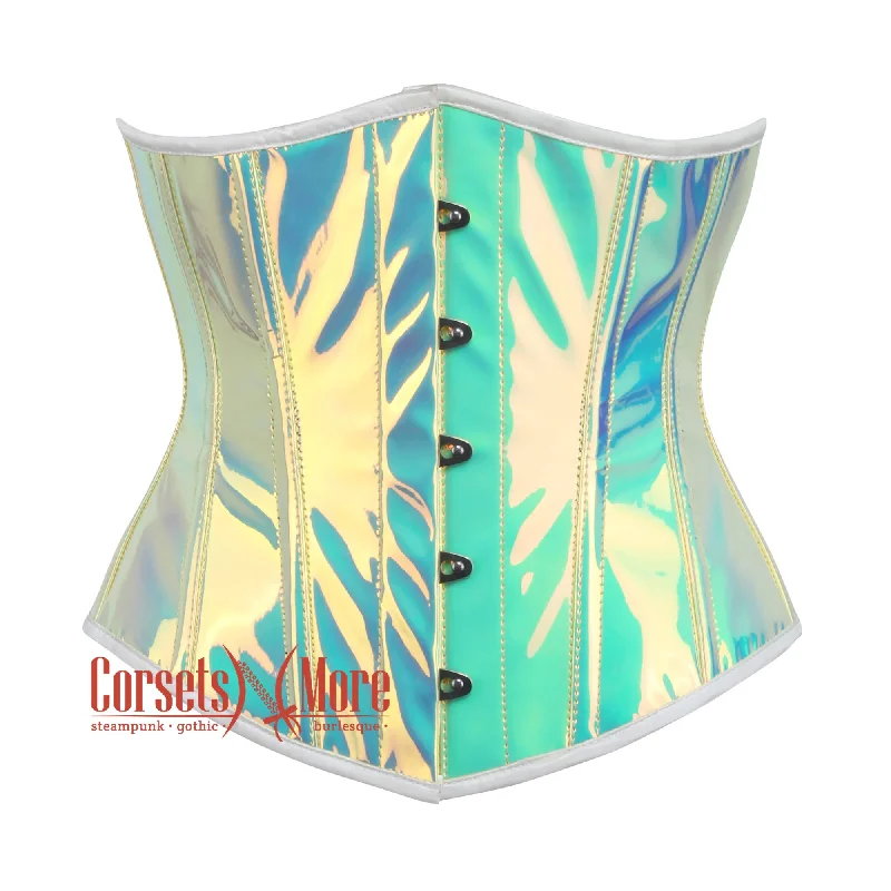 corset for fashion swirls-Plus Size Holographic Leather Waist Cincher Bustier Underbust Corset