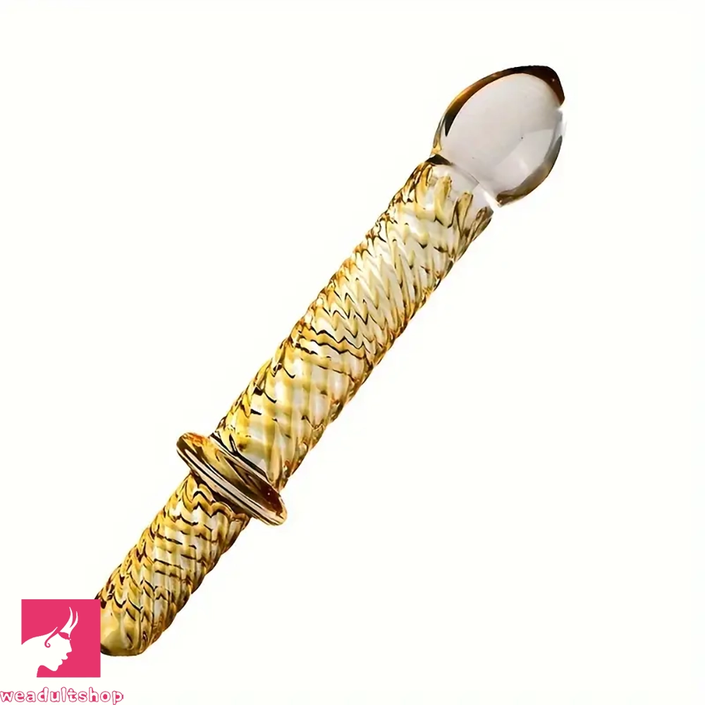 Knitted dildo-8.7in Golden Pattern Glass Dildo With Handle Sex Toy For Adults