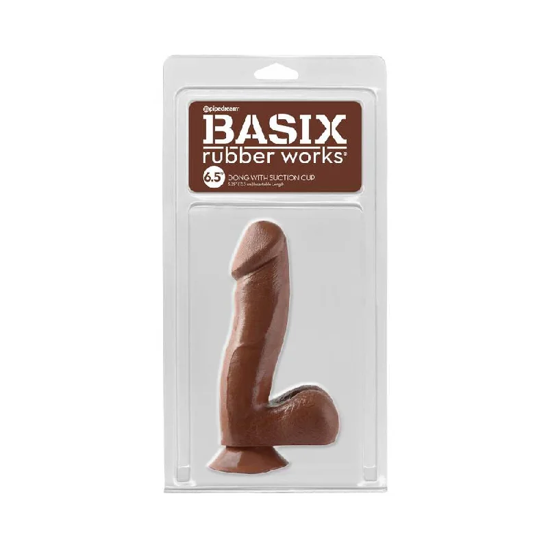 Hygienic Disposable Masturbator-Basix Rubber Works 6.5 in. Dong With Balls & Suction Cup Brown