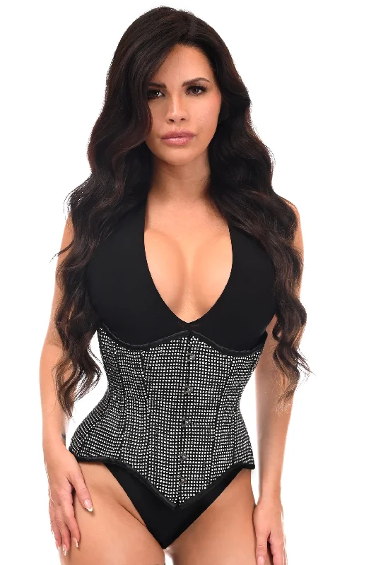 sexy lingerie with lace detailing-Top Drawer Rhinestone Double Steel Boned Underbust Waist Cincher Corset