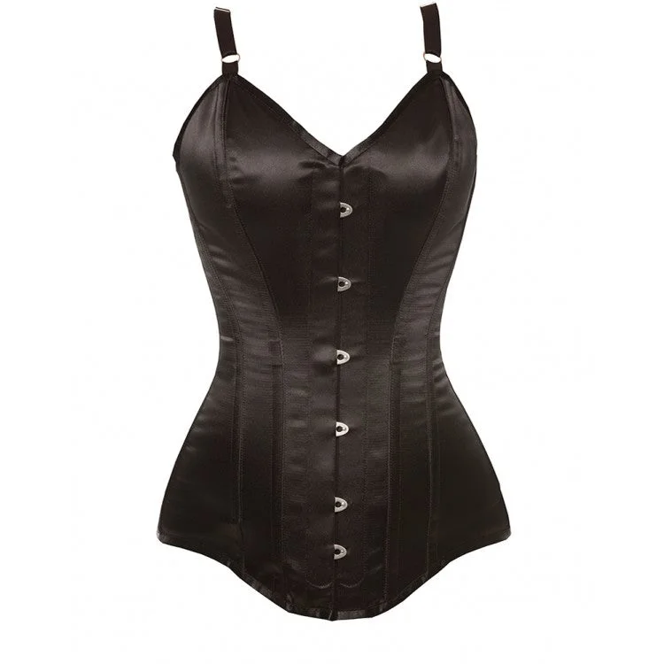 corset for vintage waves-Lyon Black Satin Overbust Corset