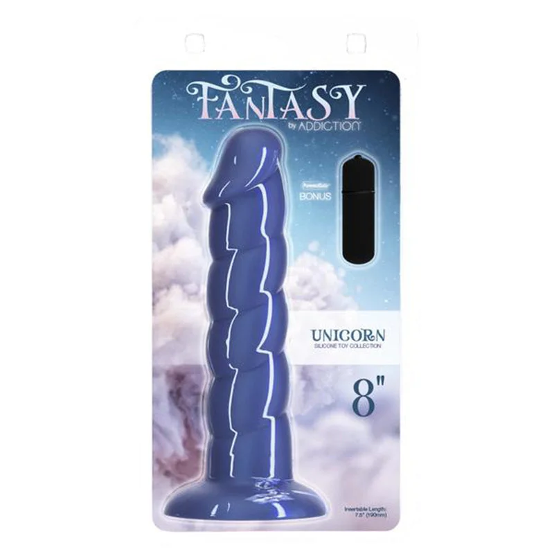 Minimalist Masturbator Tool-Addiction Unicorn Fantasy Dong 8 in. Blue With PowerBullet