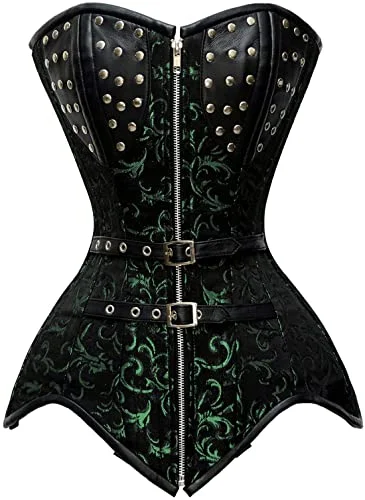 corset with embroidered flows-Catriona Brocade Steel Boned Overbust Corset