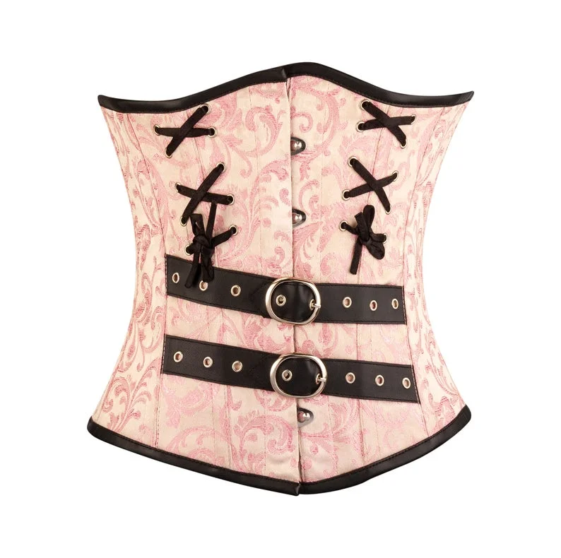 corset with scalloped gathers-Martel Pink Brocade Overbust Corset