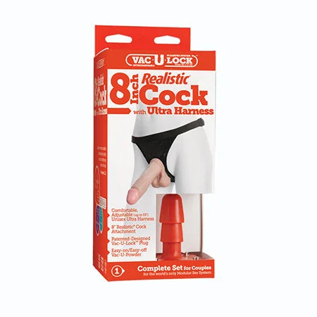 Quick-Use Masturbator Cup-Vac-U-Lock - 8 Inch Classic Dong - With Ultra Harness White